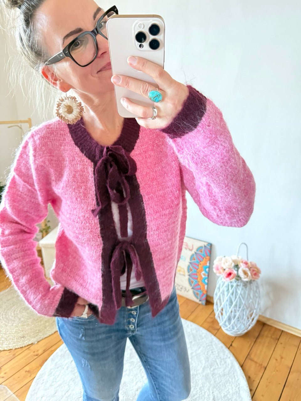 Strickjacke Schleifenzauber Fuchsia - FROLLEIN KÄTHE Shop