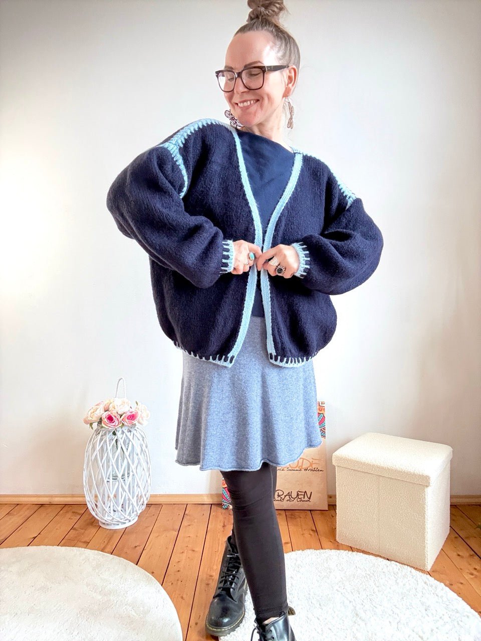 Strickjacke Strickmärchen Blau - FROLLEIN KÄTHE Shop