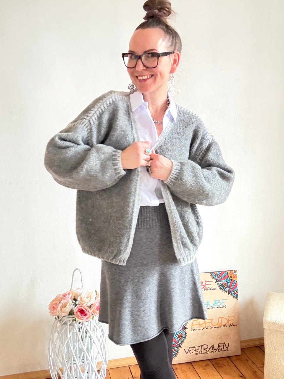 Strickjacke Strickmärchen Grau - FROLLEIN KÄTHE Shop