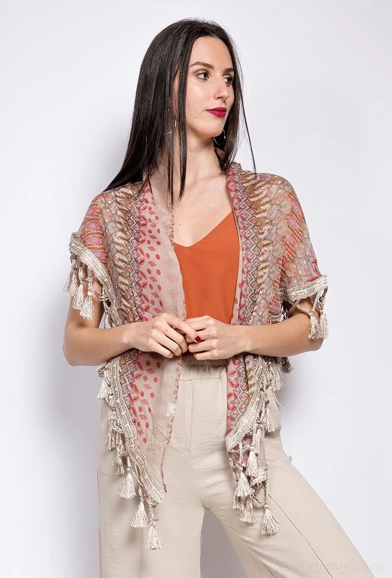 Tuch Dreiecksschal mit Fransen Taupe - FROLLEIN KÄTHE Shop