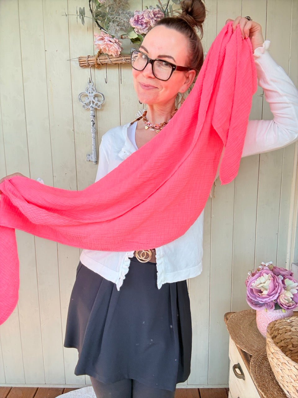 Tuch Gross Mariela Musselin Koralle - FROLLEIN KÄTHE Shop