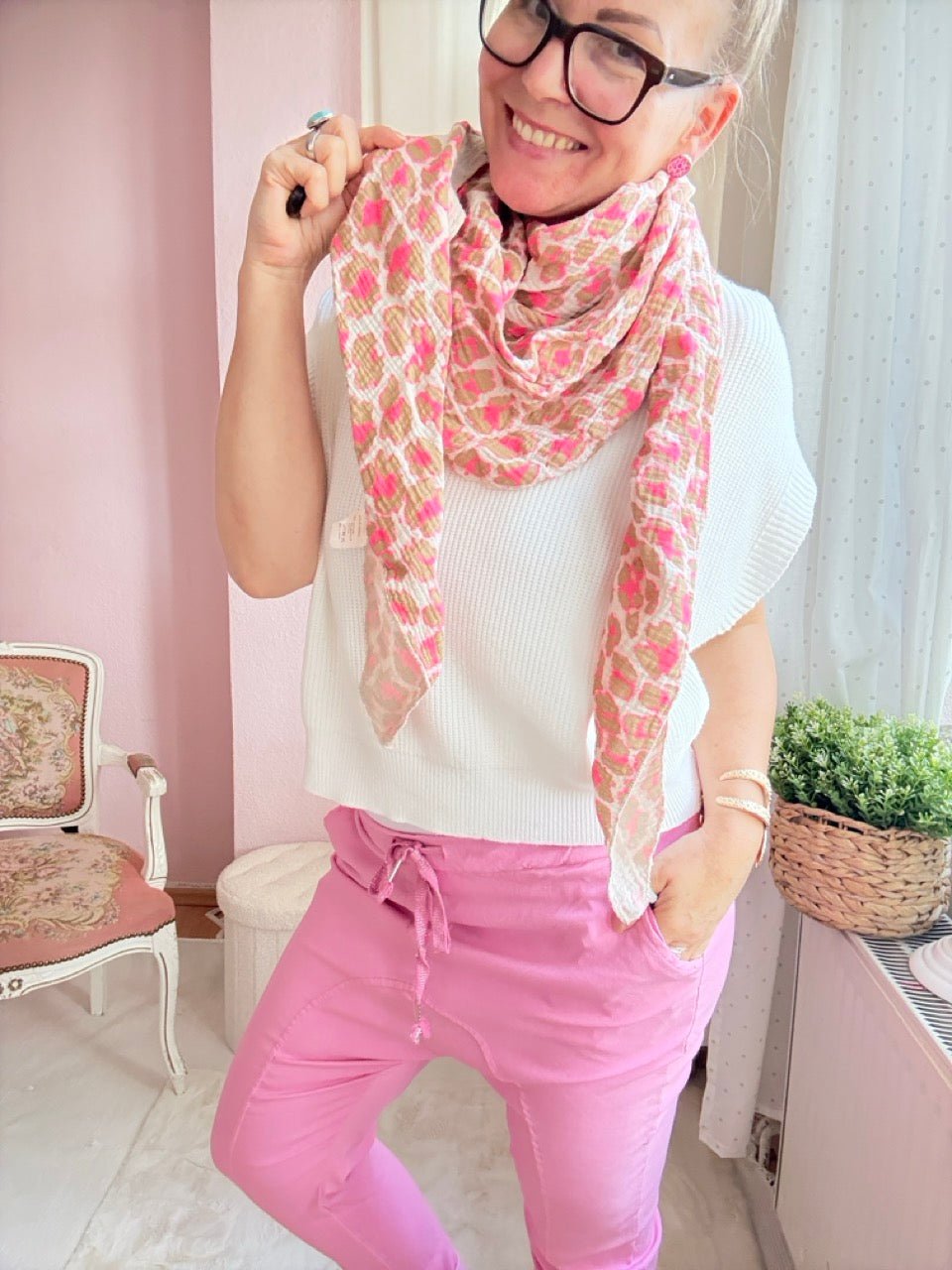 Tuch Gross Mariela Musselin Leo Pink - FROLLEIN KÄTHE Shop