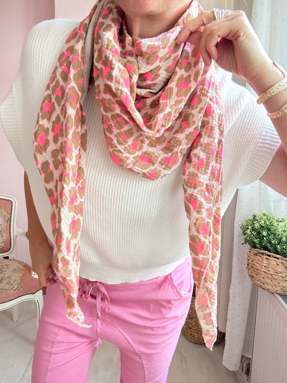 Tuch Gross Mariela Musselin Leo Pink - FROLLEIN KÄTHE Shop