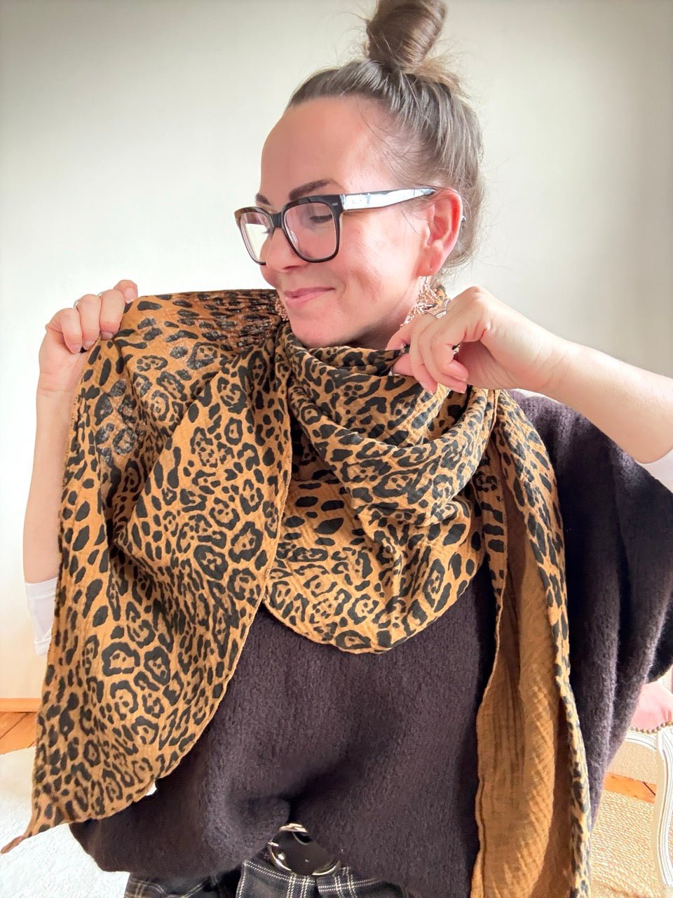 Tuch Gross Mariela Musselin Leo Toffee - FROLLEIN KÄTHE Shop