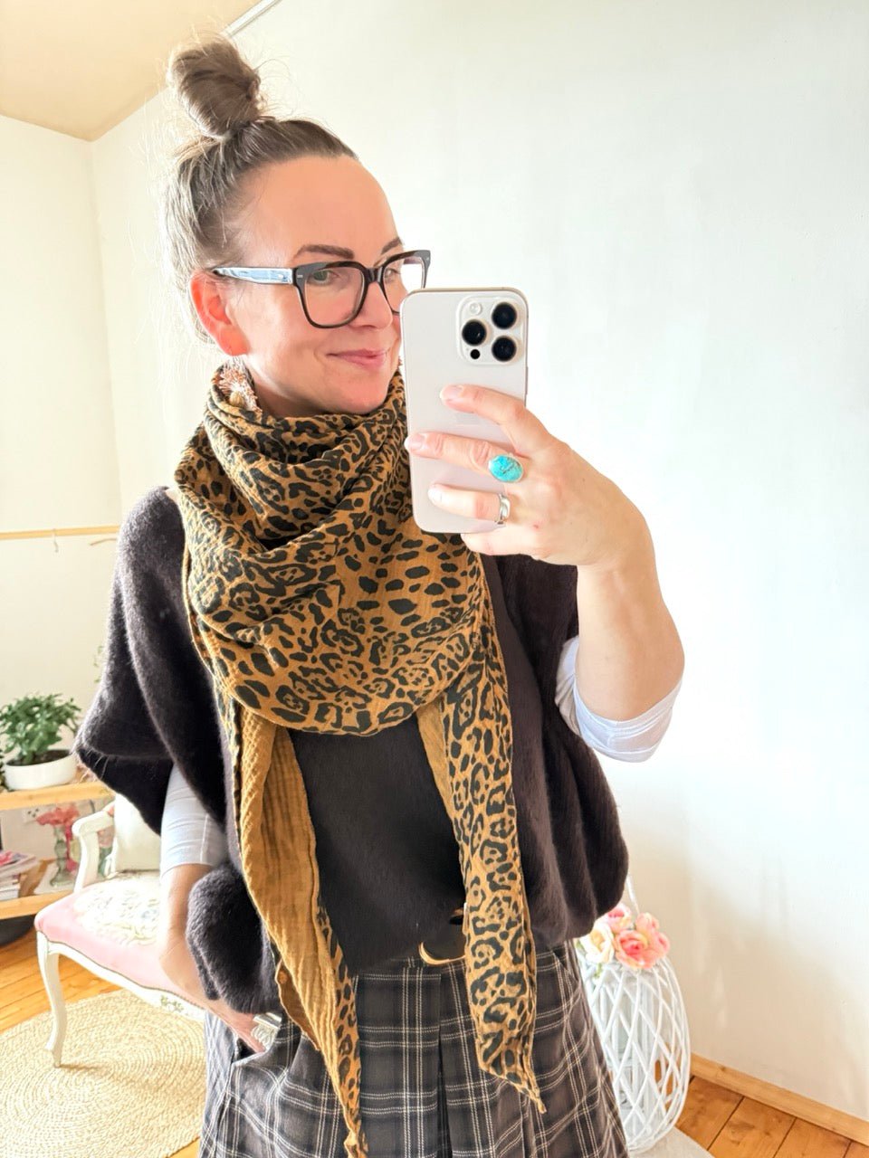 Tuch Gross Mariela Musselin Leo Toffee - FROLLEIN KÄTHE Shop