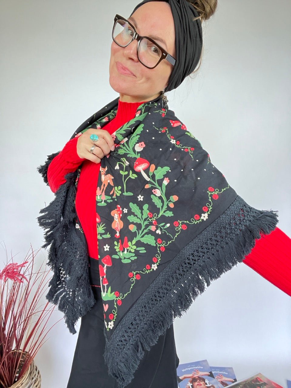 Tuch Mushroom Love Schwarz - FROLLEIN KÄTHE Shop