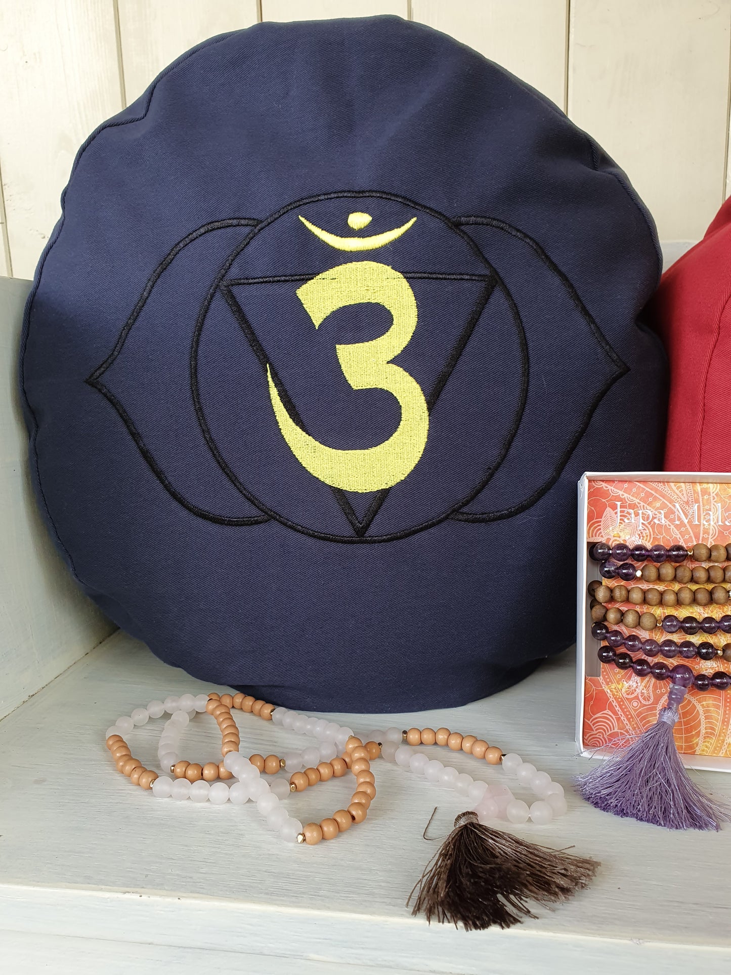 Stirnchakra Meditationskissen mit Buchweizen gefüllt 36 x 15cm Blau