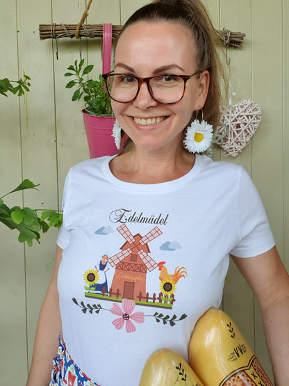 Shirt Windmühlen Lieblingsplatz Edelmädel Weiss  - Ladies Organic Shirt