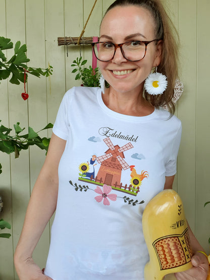 Shirt Windmühlen Lieblingsplatz Edelmädel Weiss  - Ladies Organic Shirt