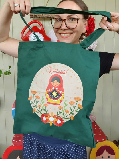 Tasche Beutel Matroschka Glück Edelmädel  Flaschen Grün - Baumwolltasche