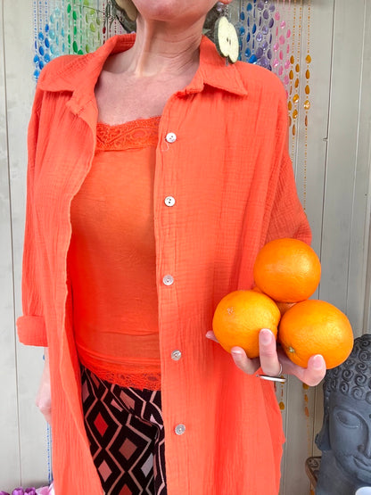 Hemd Bluse Musselin Orange