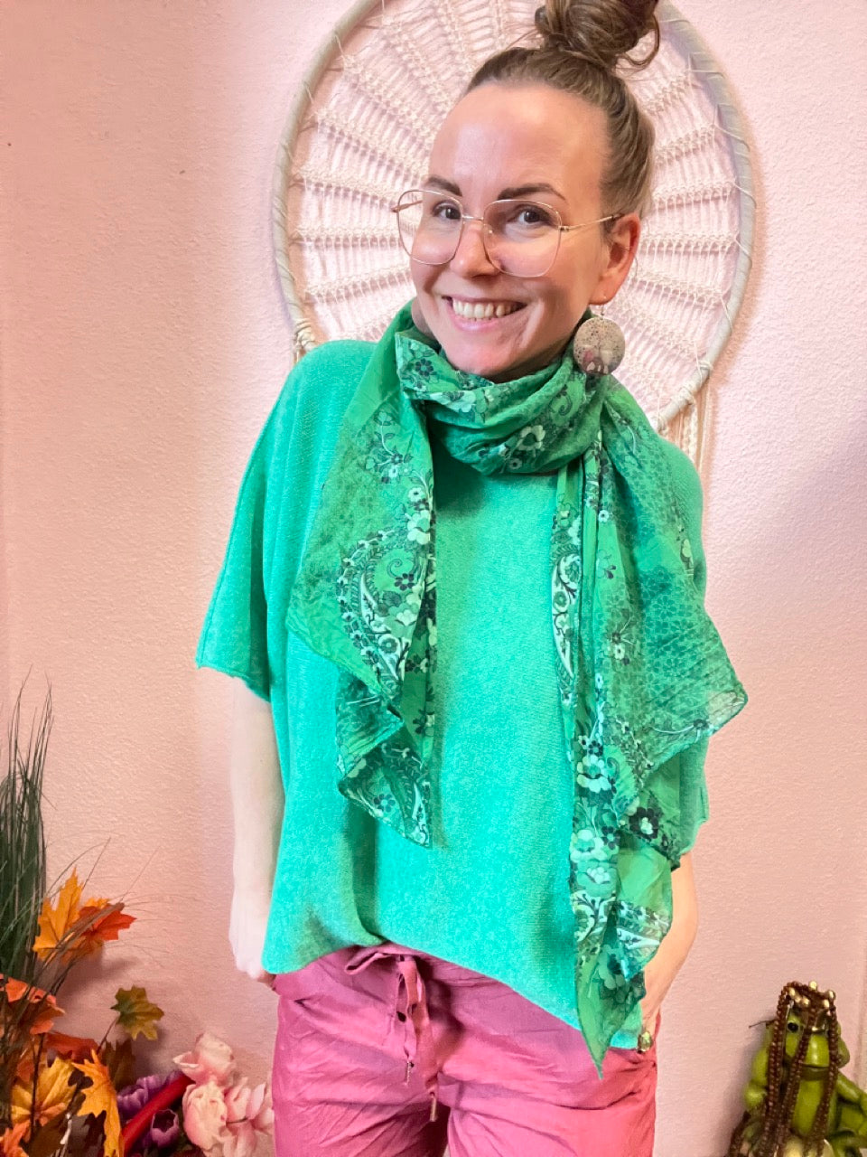 Tuch Schal Blütenzeit Grün