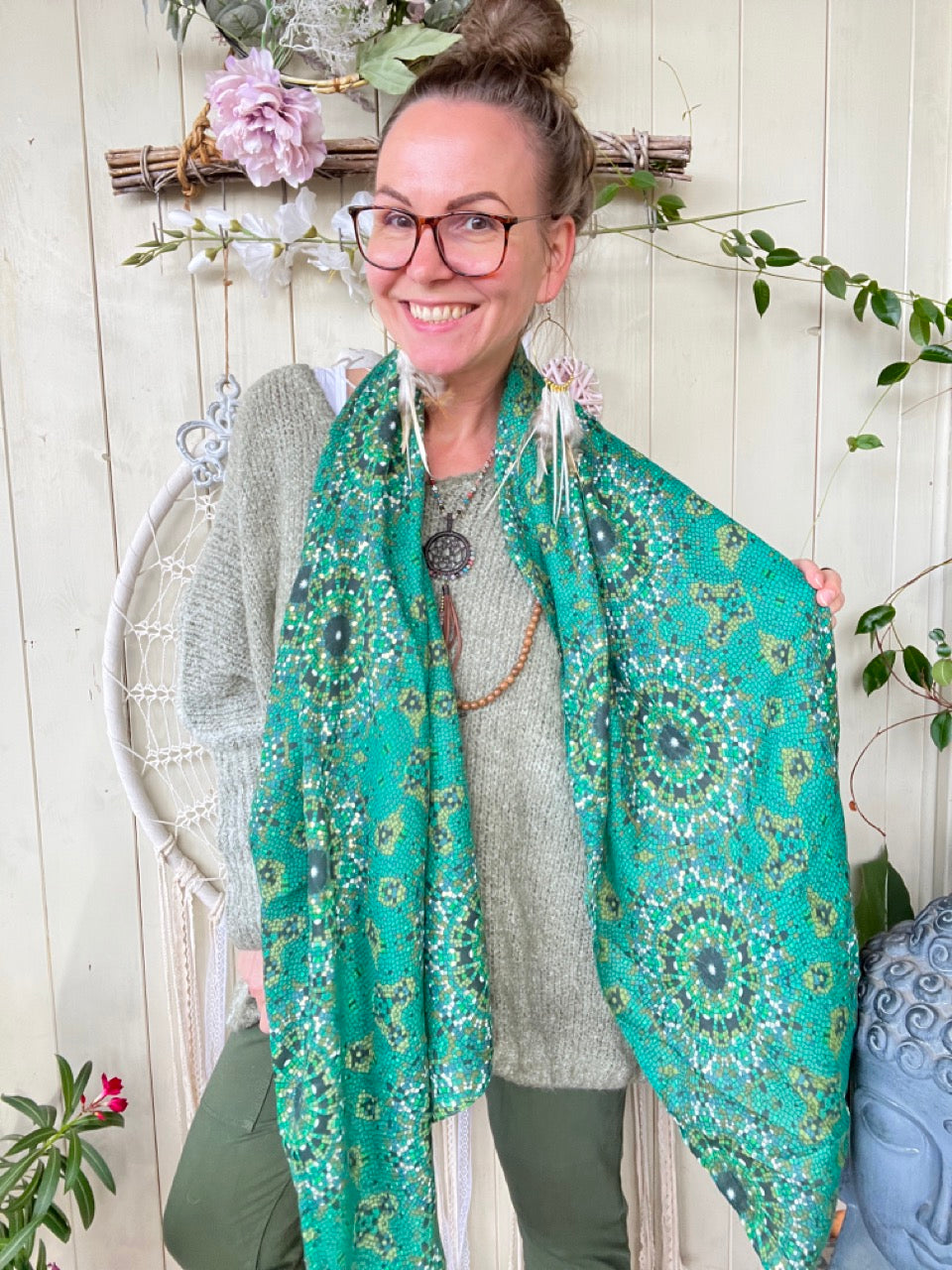 Tuch Schal Mandala Love Grün