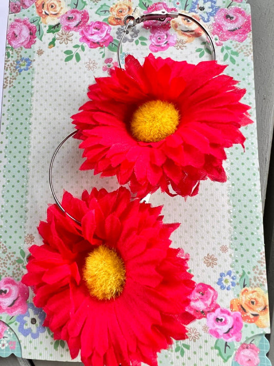 Ohrhänger Blütenzeit Creolen mit Blüte Rot - FROLLEIN KÄTHE Shop